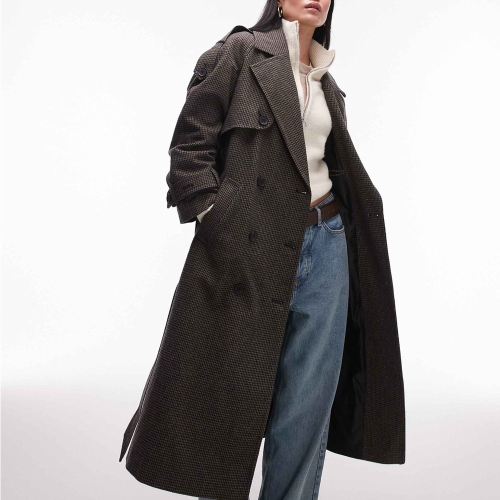 Topshop Houndstooth heritage belted trench coat BRAND NEW